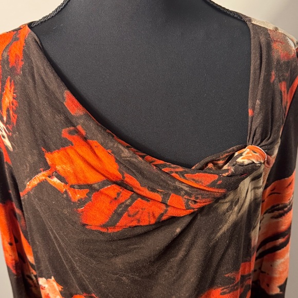 Elegant Women's Long Sleeve Top in Fiery orange and brown - Picture 5 of 6